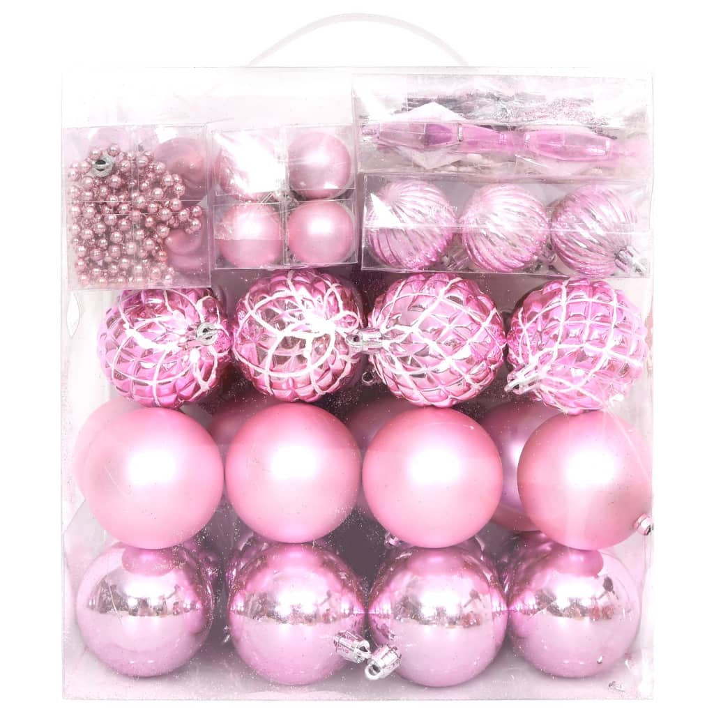 65 Piece Christmas Bauble Set Pink/Red/White