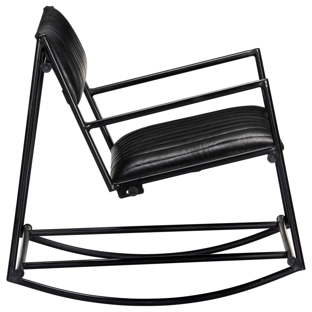 Rocking Chair Black Real Leather