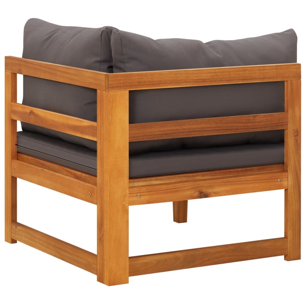 Corner Sofa with Dark Grey Cushions Solid Acacia Wood