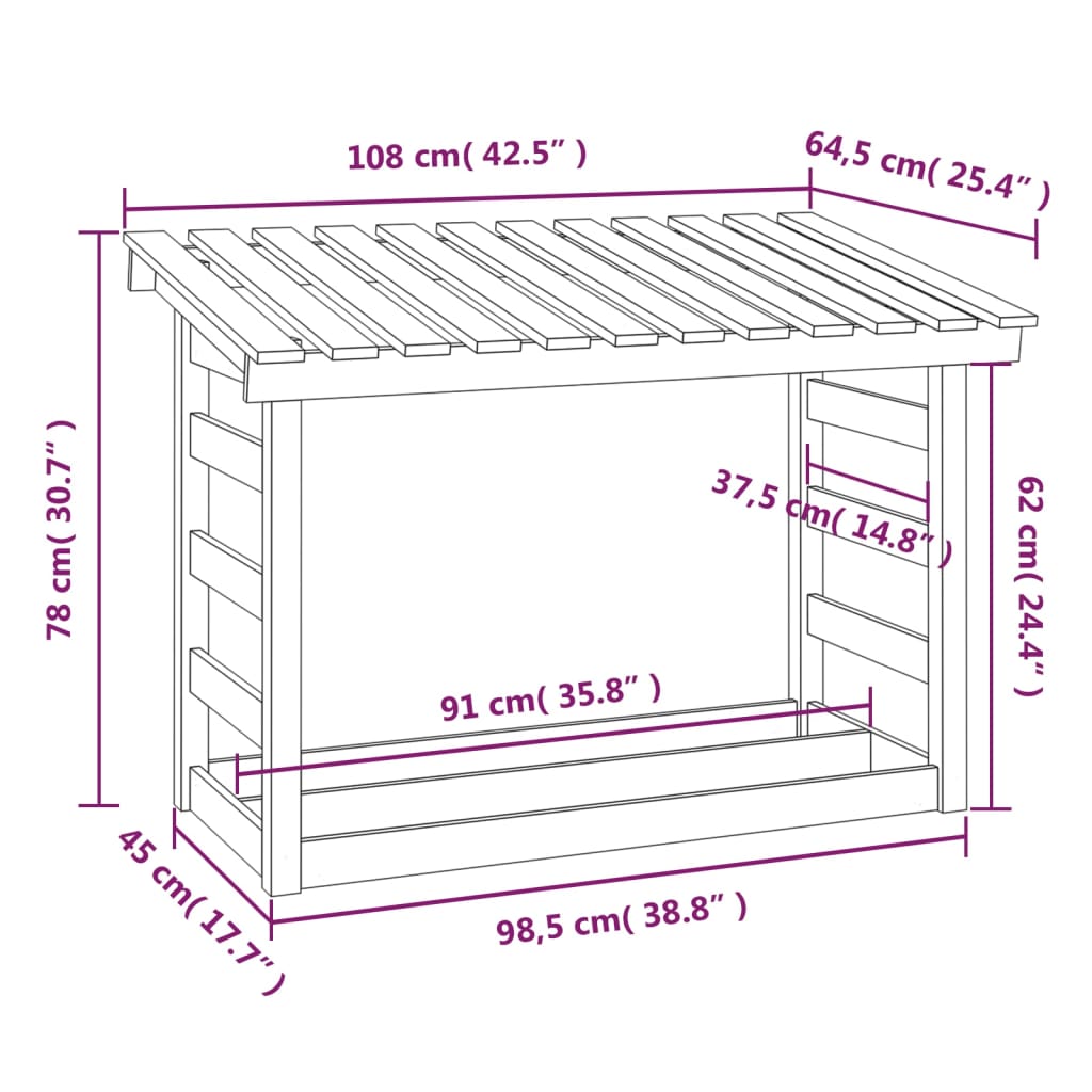 Firewood Rack Grey 108x64.5x78 cm Solid Wood Pine