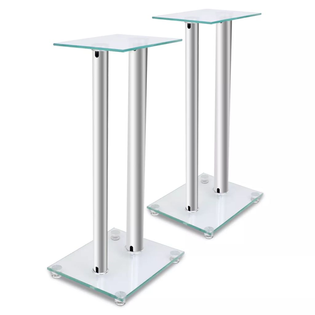 2 pcs Glass Speaker Stand (Each with 2 Silver Pillars)