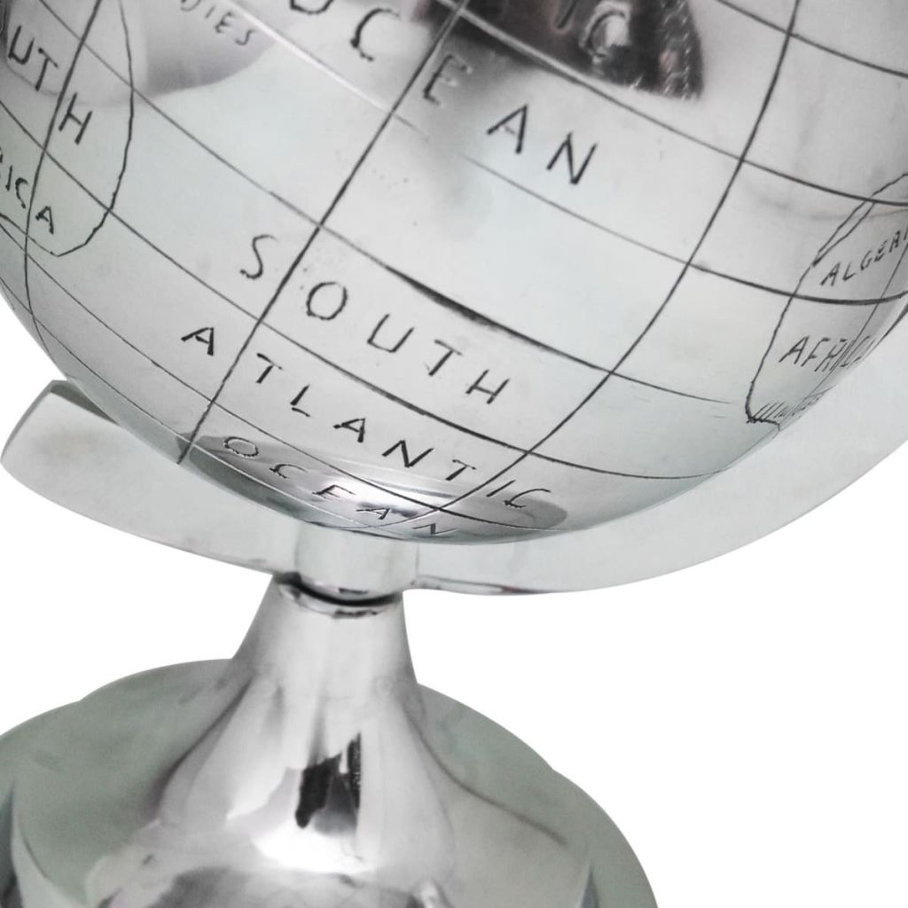 Weltkugel mit Ständer Globus Aluminium Silber 35 cm