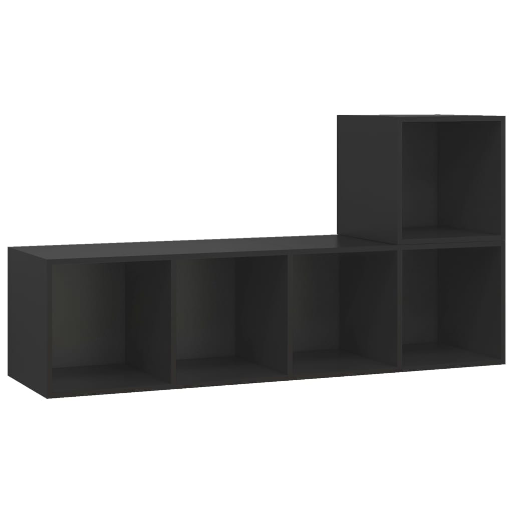 2 Piece TV Cabinet Set Black Chipboard