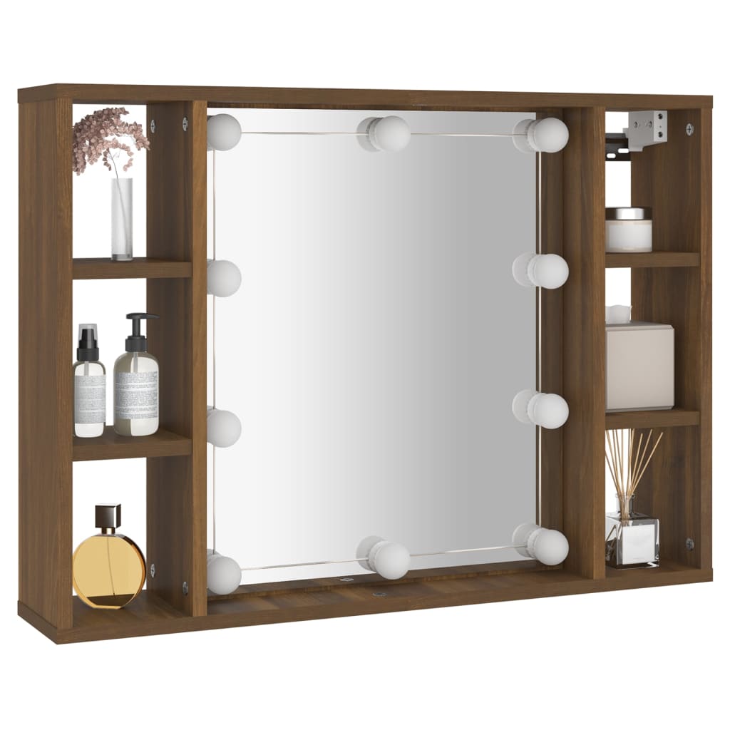 Armoire à miroir avec LED Chêne marron 76x15x55 cm