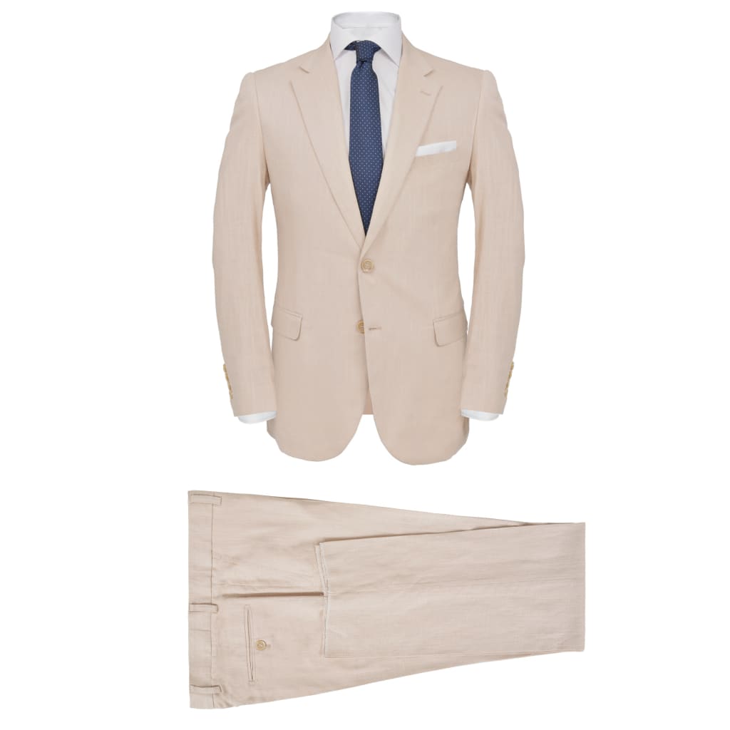 Men's 2 Piece Linen Suit Size 54 Beige