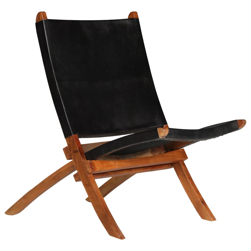 Chaise de relaxation pliable Noir Cuir véritable 