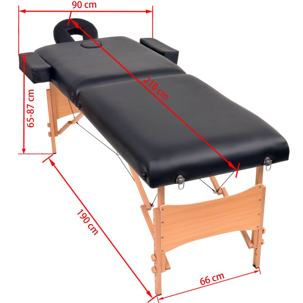 Massageliege 2-Zonen Klappbar 10 cm Sitz Schwarz