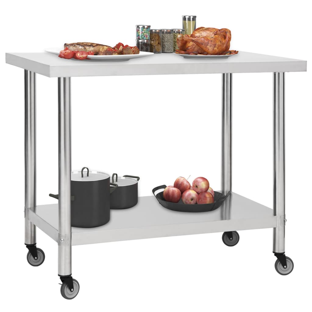 Kitchen Work Table with Wheels 100x45x85 cm Stainless Steel
