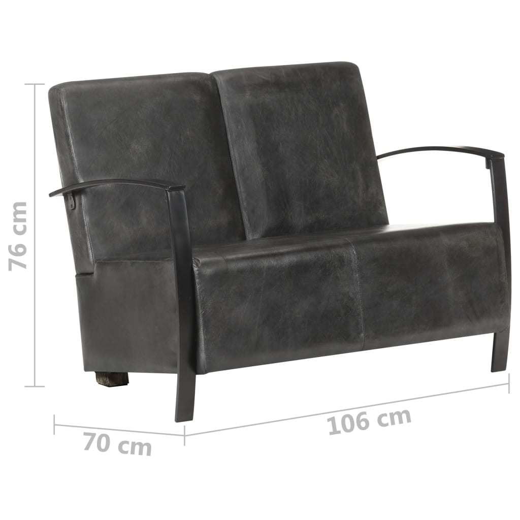 2-Seater Sofa Distressed Grey Real Leather