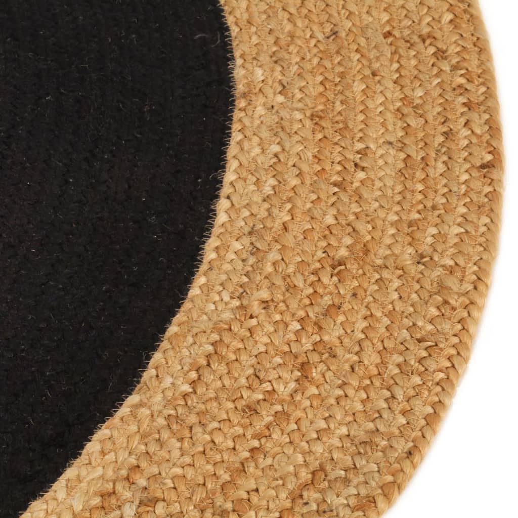 Area Rug Braided Black & Natural 90 cm Jute & Cotton Round