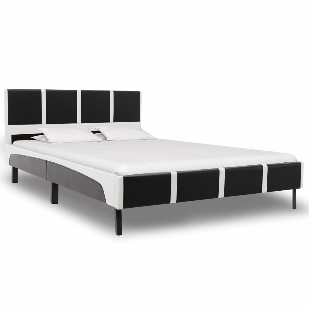 Bed Frame Black and White Faux Leather 135x190 cm