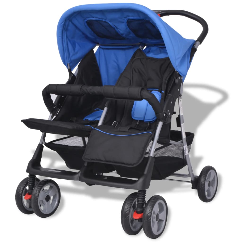 Baby Twin Stroller Steel Blue and Black