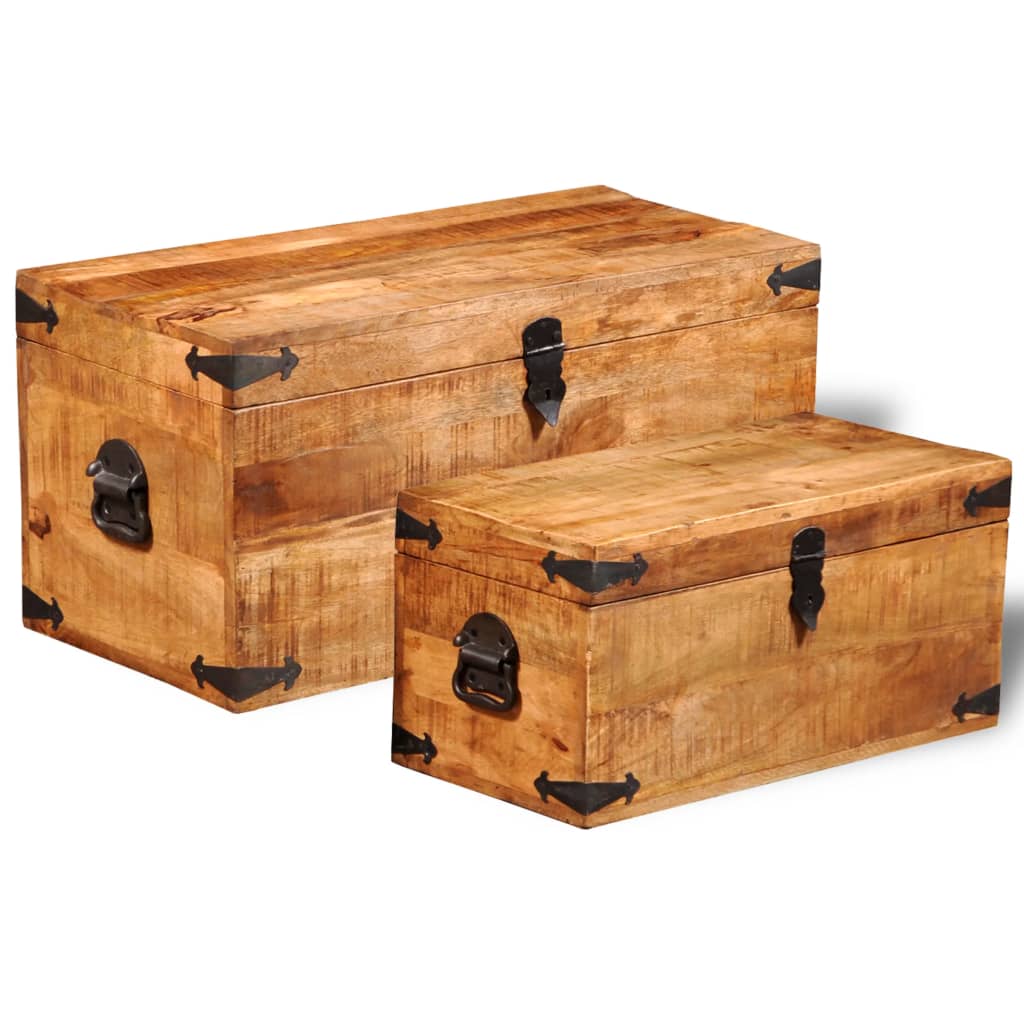 Coffre de rangement 2 pcs Bois de manguier brut 