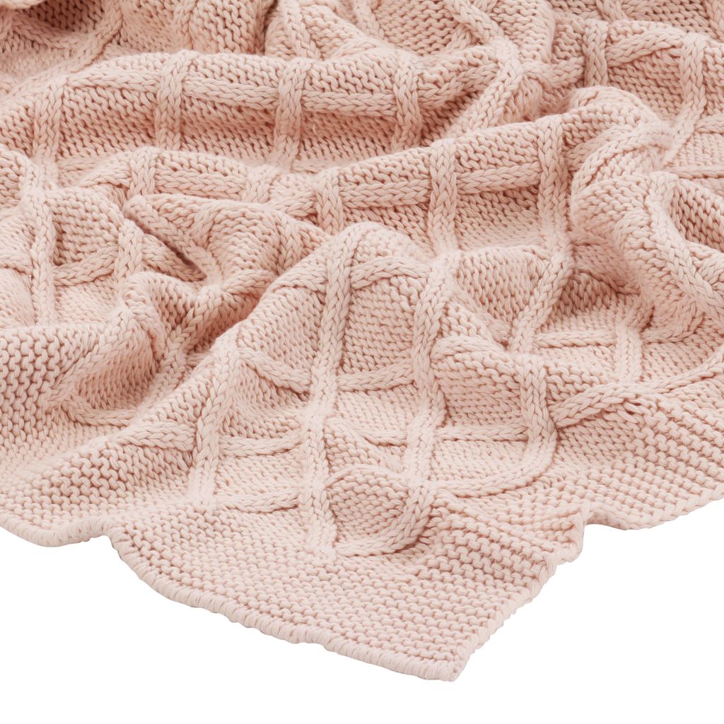 Knitted Throw Blanket Cotton 130x171 cm Plaid Design Pink