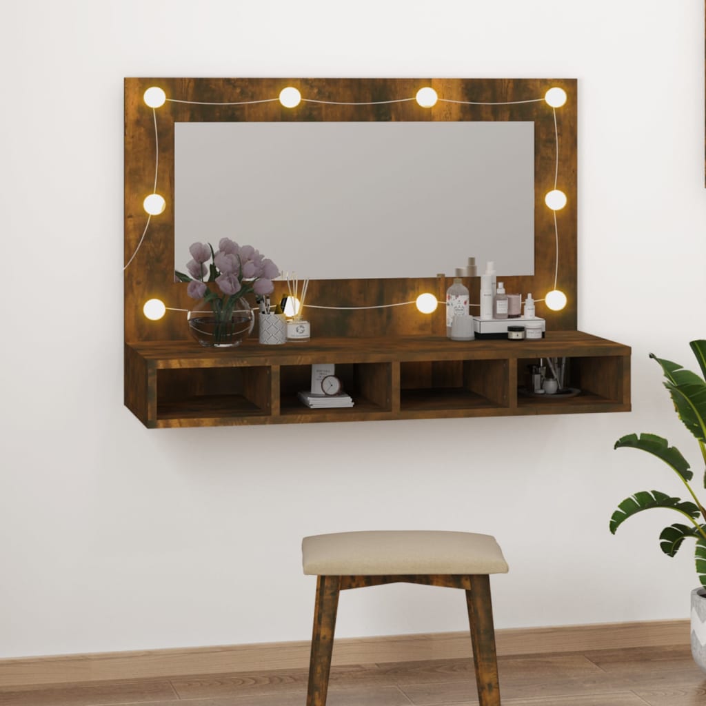 Armoire à miroir avec LED Chêne fumé 90x31,5x62 cm