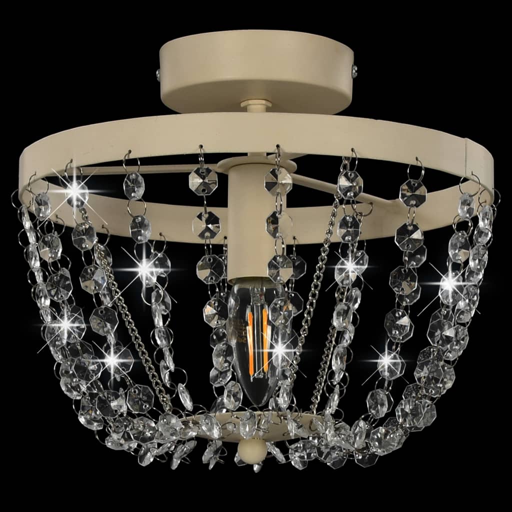 Ceiling Lamp with Crystal Beads White Round E14