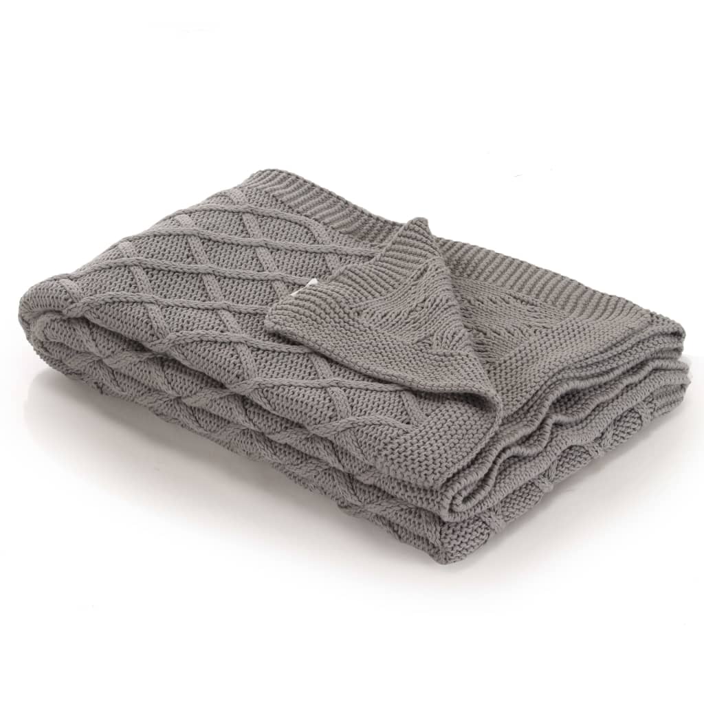 Knitted Throw Blanket Cotton 130x171 cm Plaid Design Grey