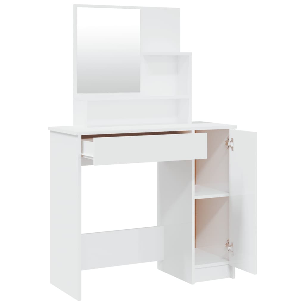 Dressing Table Set High Gloss White 86.5x35x136 cm