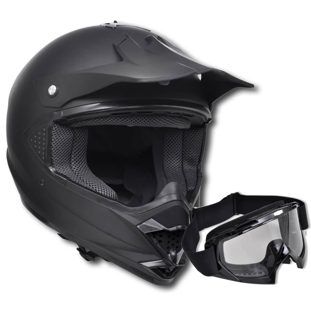 Motocross Helmet Black M No Visor with Goggles