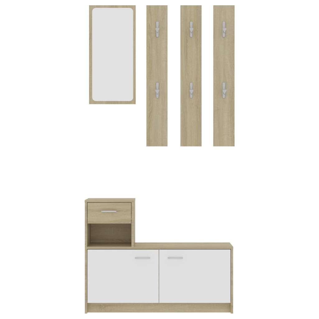 Hallway Unit White and Sonoma Oak 100x25x76.5 cm Engineered Wood