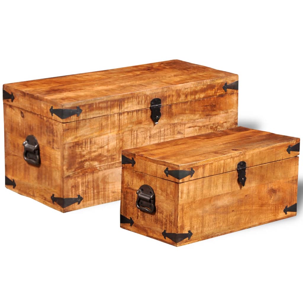 Coffre de rangement 2 pcs Bois de manguier brut 