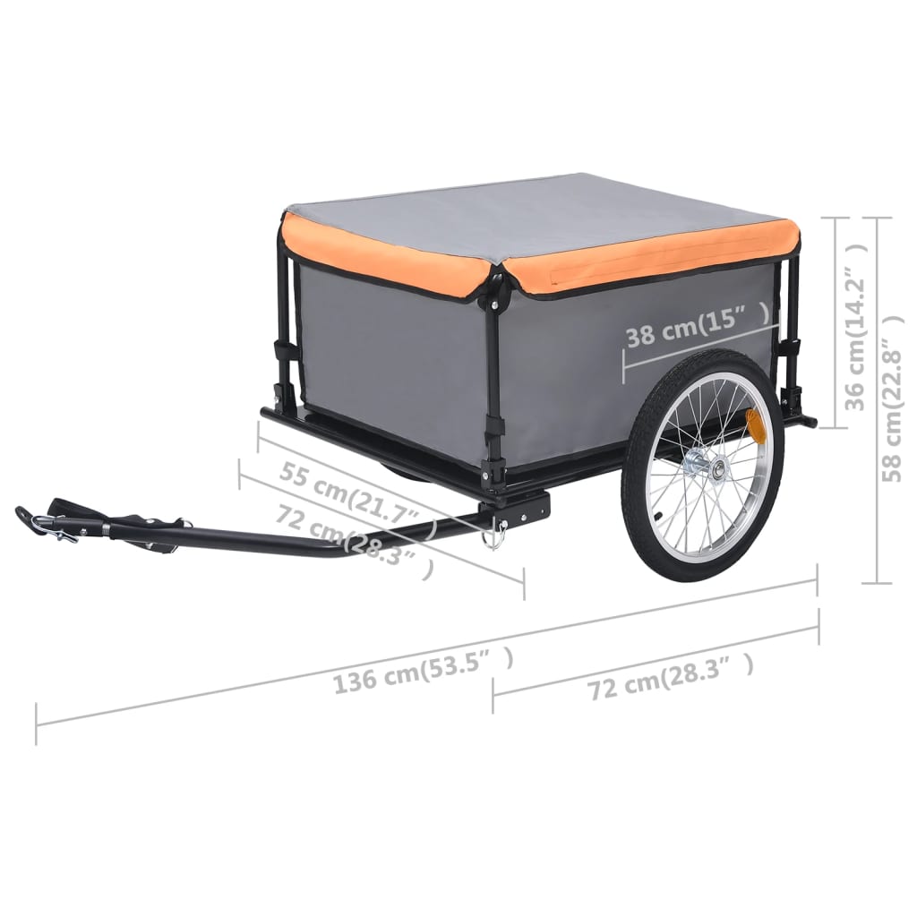 Fahrrad-Lastenanhänger Grau und Orange 65 kg