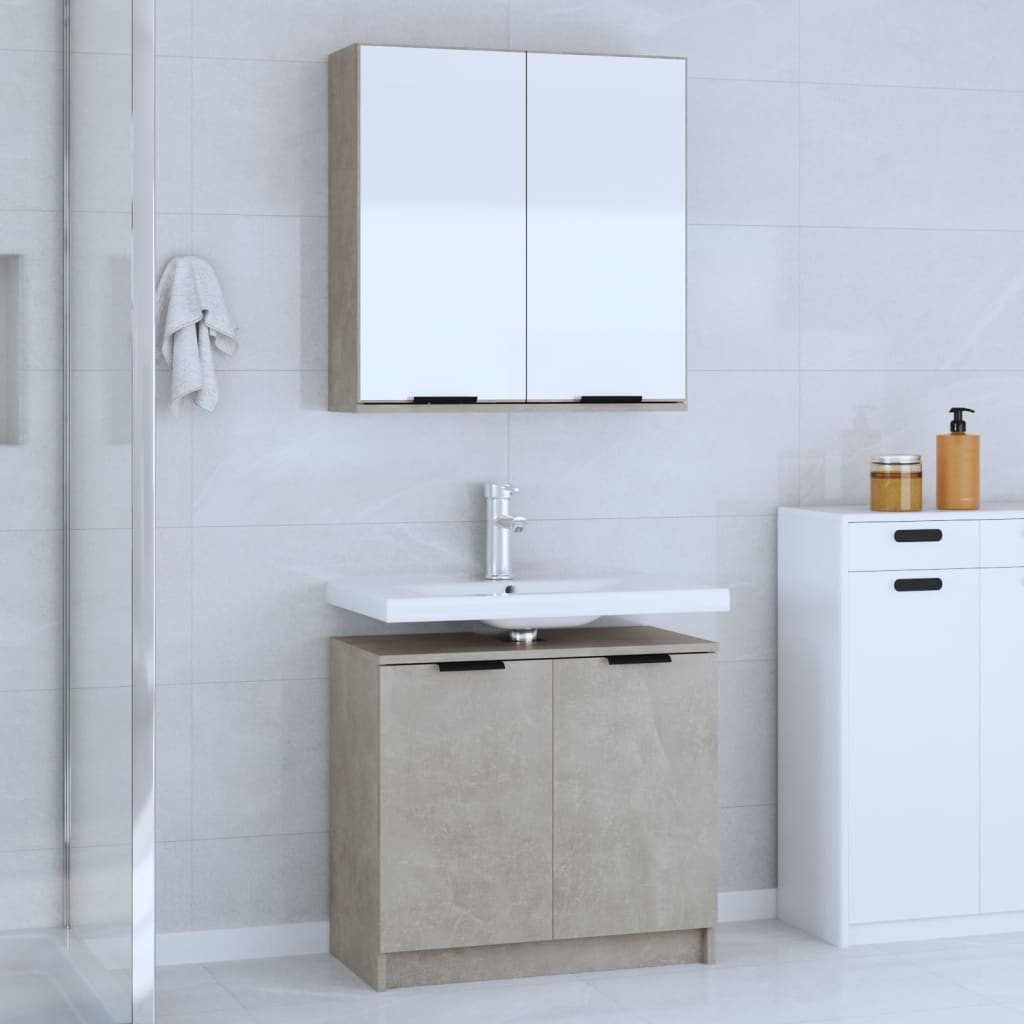 2 Piece Bathroom Cabinet Set Concrete Grey Engineered Wood
