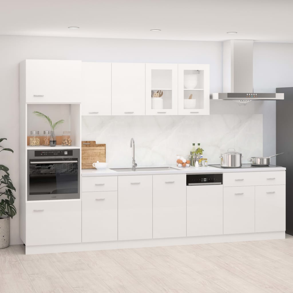 7 Piece Kitchen Cabinet Set High Gloss White Chipboard