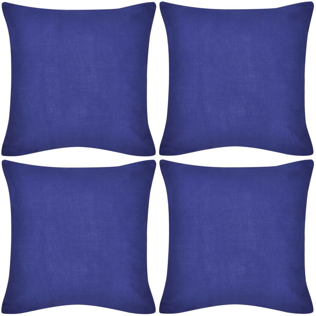 4 Blau Kissenbezüge Weiss Baumwolle 50 x 50 cm