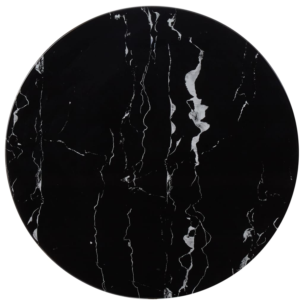 Table Top Black Ø70 cm Glass with Marble Texture