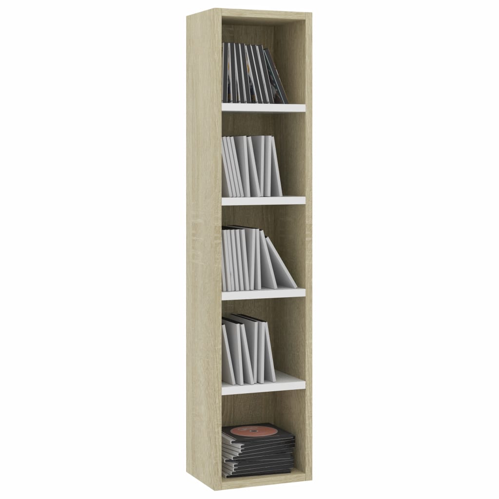 CD Cabinet White and Sonoma Oak 21x16x93.5 cm Engineered Wood