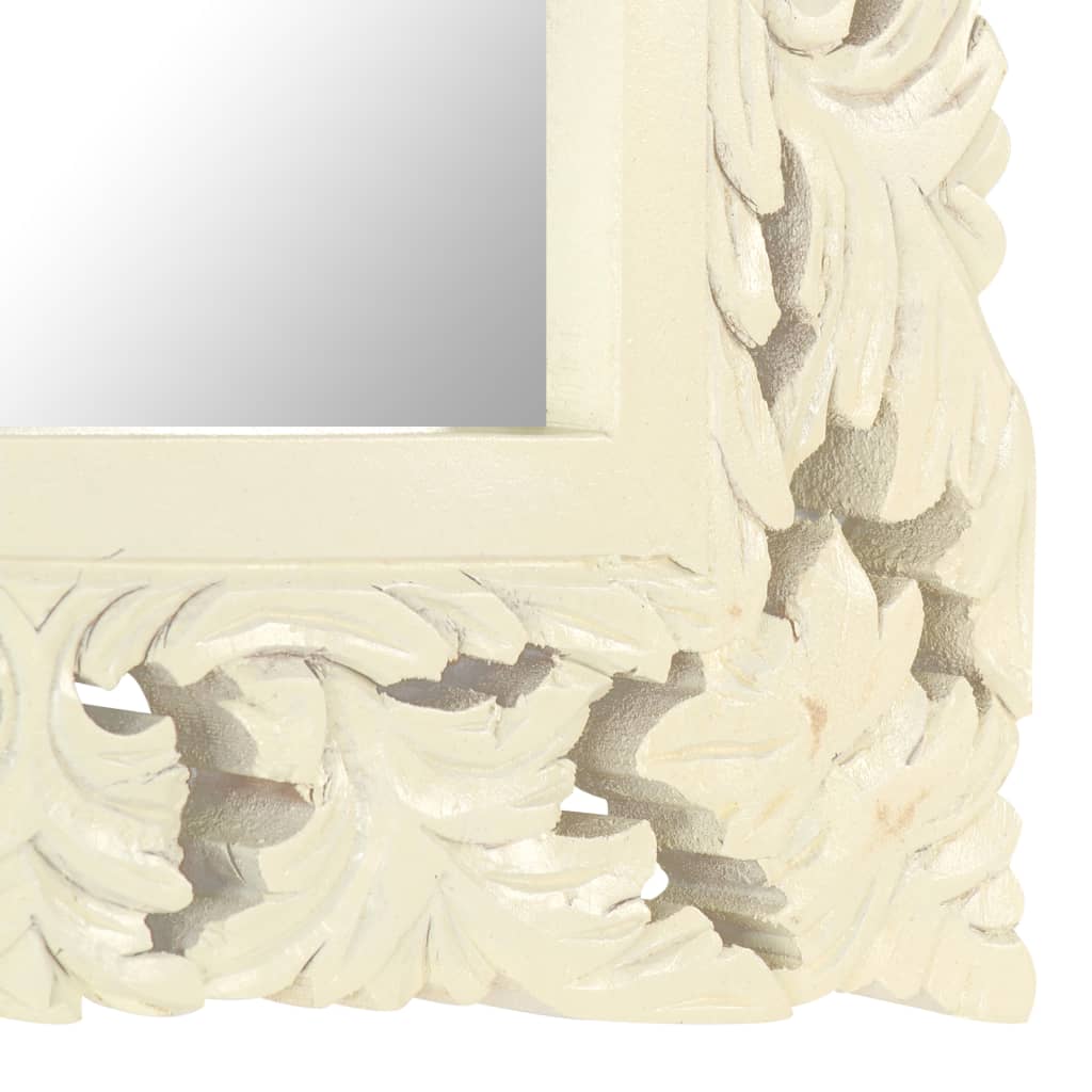 Hand Carved Mirror White 50x50 cm Solid Mango Wood