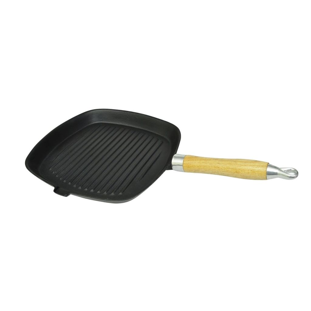 Grill Pan with Wooden Handle Cast Iron 20x20 cm