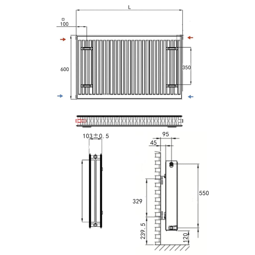 Radiateur Convecteur central horizontal double Blanc 40 x 10 x 60 cm