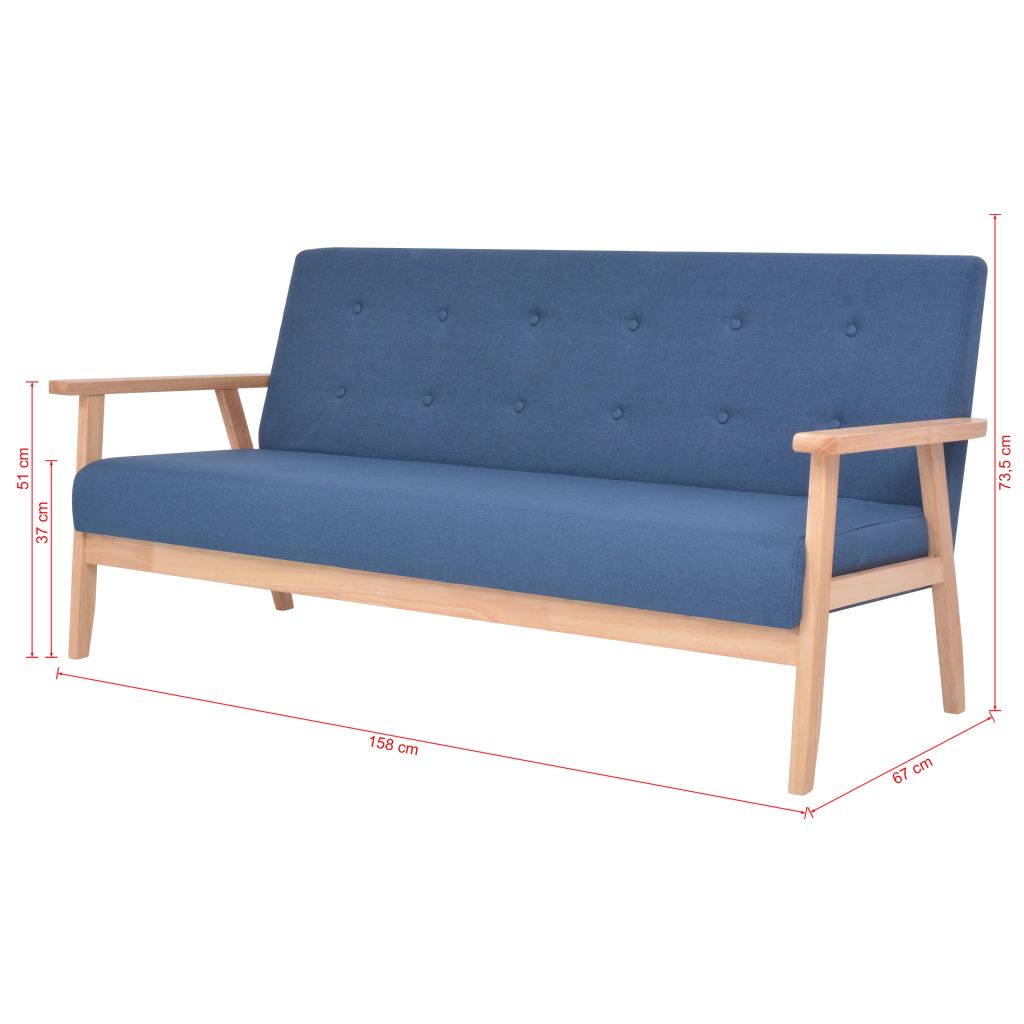 3-Seater Sofa Fabric Blue