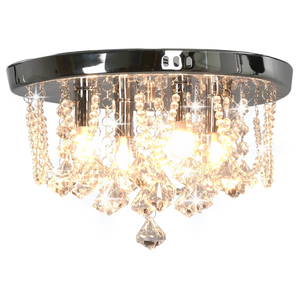 Ceiling Lamp with Crystal Beads Silver Round 4 x G9 Bulbs