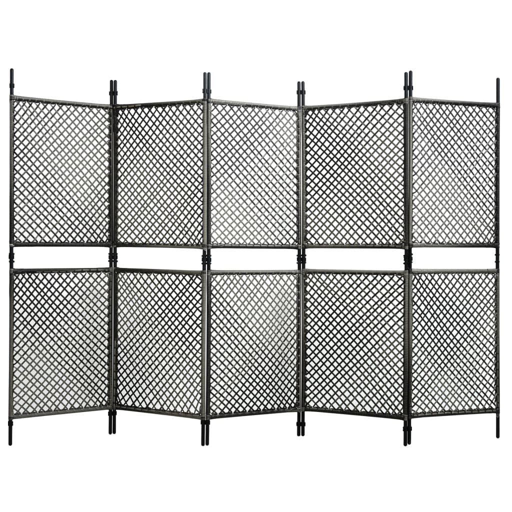 5-Panel Room Divider Poly Rattan Anthracite 300x200 cm