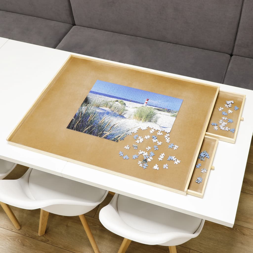 HI Puzzle Table with 4 Drawers 90x 67x4.5 cm Wood