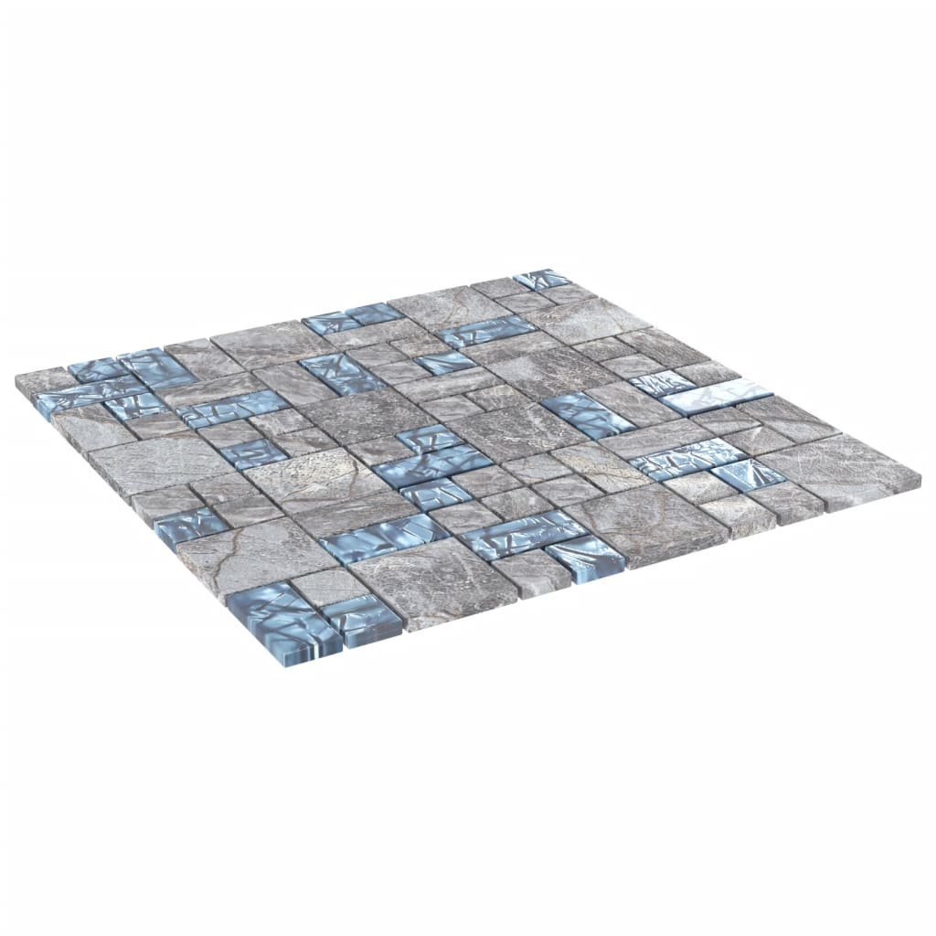 Mosaic Tiles 11 pcs Grey and Blue 30x30 cm Glass