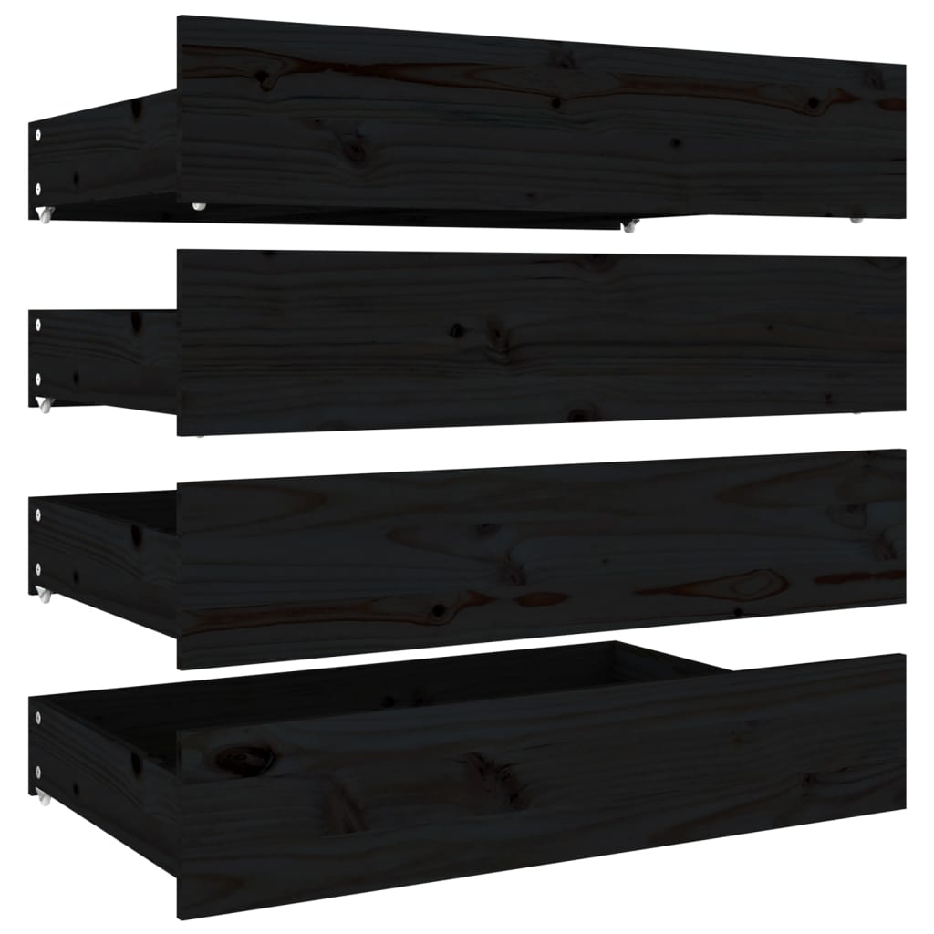 Bed Drawers 4 pcs Black Solid Wood Pine