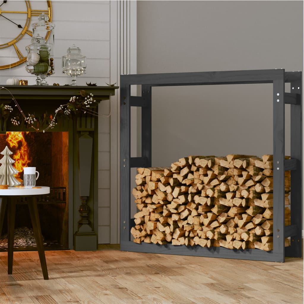 Firewood Rack Grey 100x25x100 cm Solid Wood Pine
