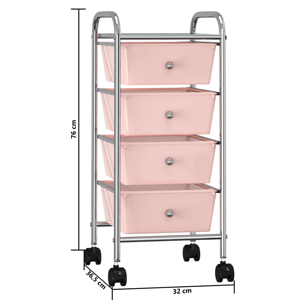 4-Drawer Mobile Storage Trolley Pink Plastic