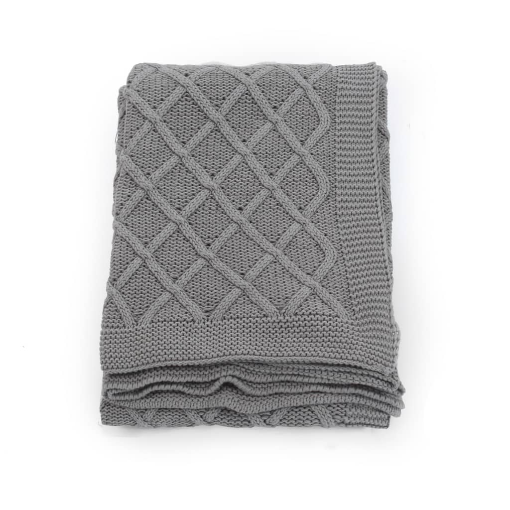 Couverture tricotée Coton 130 x 171 cm Design tartan Gris