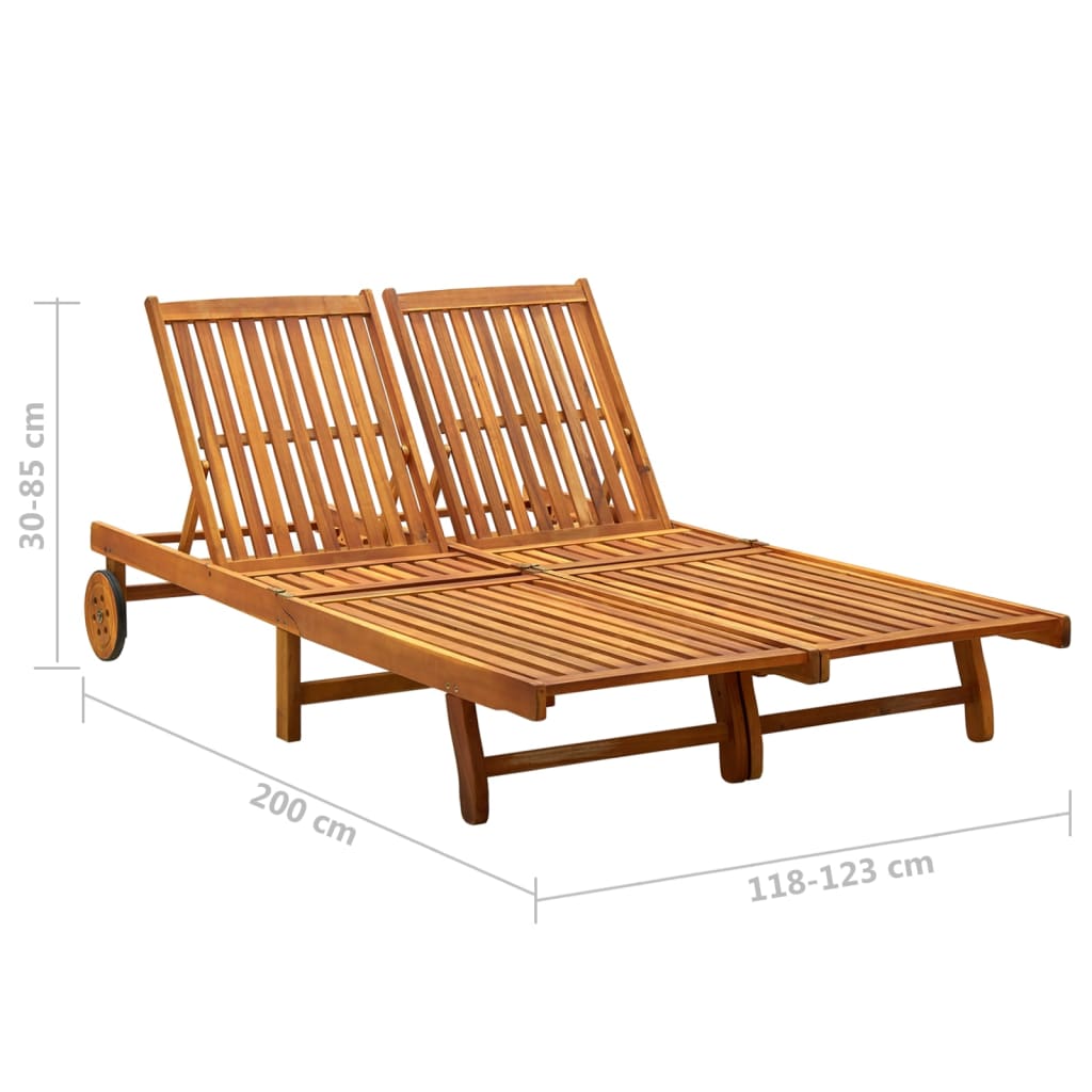 2-Person Garden Sun Lounger with Cushions Solid Acacia Wood