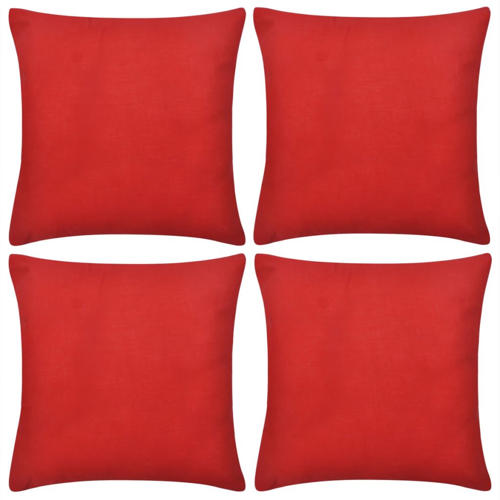 4 Rot Kissenbezüge Weiss Baumwolle 50 x 50 cm