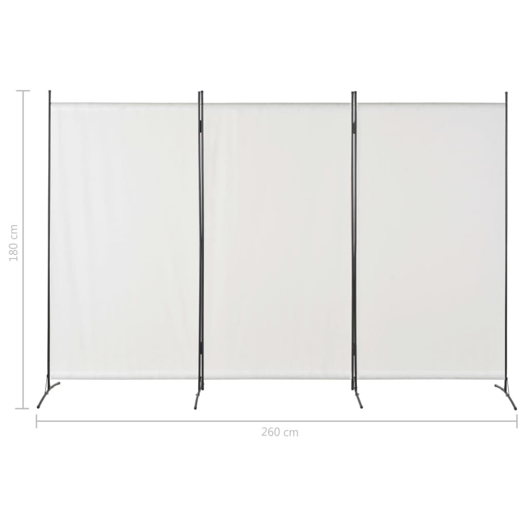 Cloison de séparation 3 panneaux Blanc 260 x 180 cm