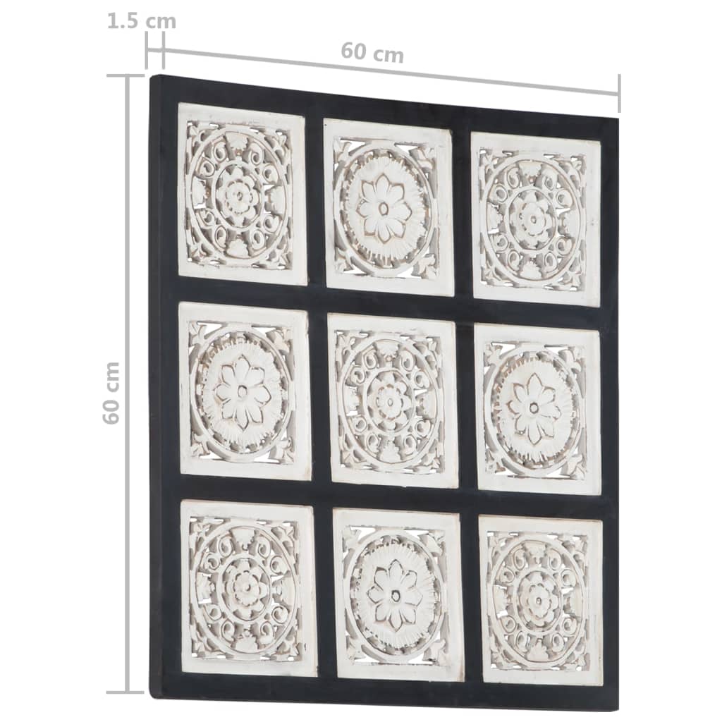 Hand-Carved Wall Panel MDF 60x60x1.5 cm Black and White