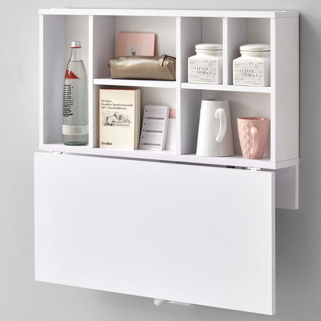 FMD Wall-mounted Drop Leaf Table with Shelf White 658-002