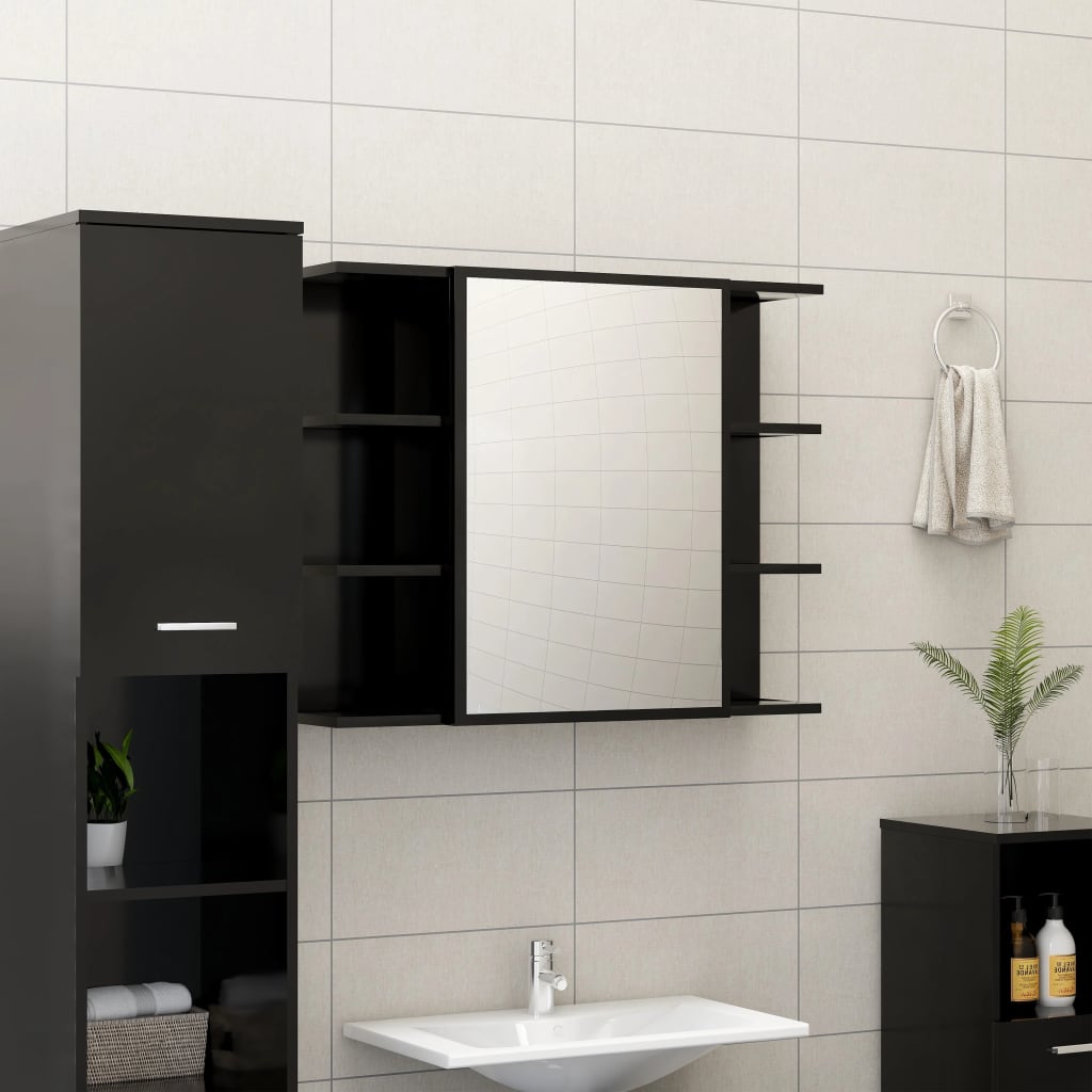 Bathroom Mirror Cabinet Black 80x20.5x64 cm Chipboard