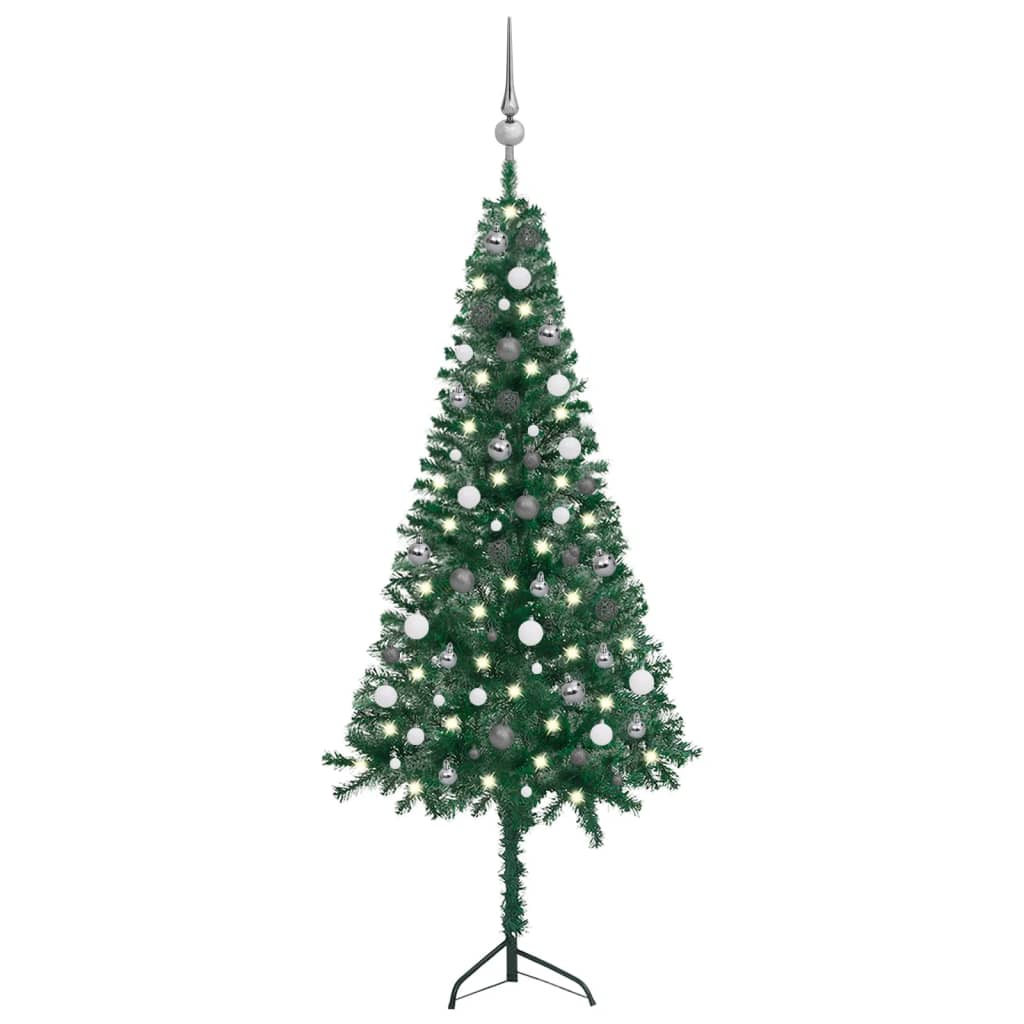 Künstlicher Eck-Weihnachtsbaum LEDs & Kugeln Grün 180 cm PVC